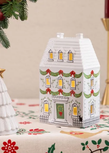 Decoratiune, SUS0224, 12x7x19 cm, Ceramica, Rosu/Alb