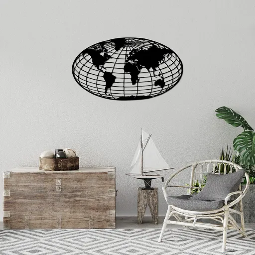 Decoratiune de perete, World Map 6, Dimensiune: 84 x 47 cm, Negru