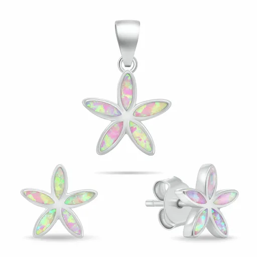 Brilio Silver Set floral de bijuterii din argint cu opale sintetice SET288WP