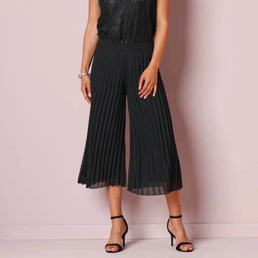 Pantaloni largi plisați 7/8 cu talie elastică