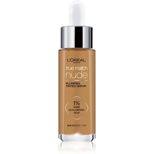 L’Oréal Paris True Match Nude Plumping Tinted Serum ser pentru uniformizarea nuantei tenului culoare 5-6 Medium Tan 30 ml