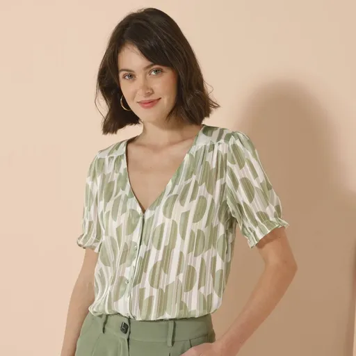 Bluză din voal cu nasturi și imprimeu