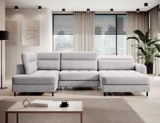 Coltar extensibil dreapta 4 locuri ELTAP, RT-03AUB, Berrto, 306x165x100 cm, lemn/poliester, gri deschis