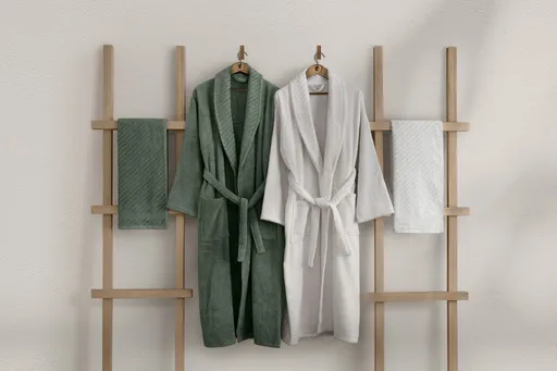 Set halate de baie de familie, L'essentiel Maison, 1060A-047-1, Verde/Alb