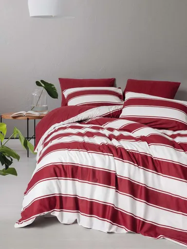 Lenjerie de pat dubla, L'essentiel Maison, Jolly, Bumbac Ranforce, Rosu/Alb