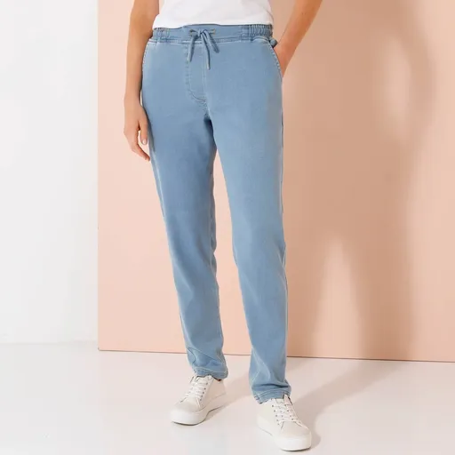 Pantaloni de trening cu talie elastică, din denim