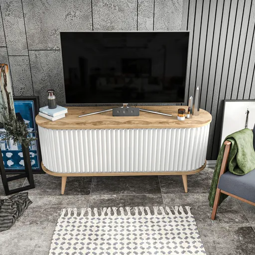 Comoda TV, Hanah Home, Stor, 140x43x64 cm, Oud Stejar / Alb