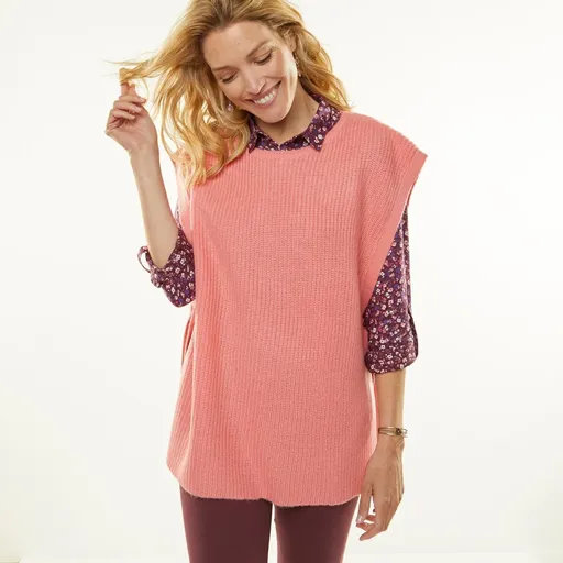 Vestă lungă din tricot neted, cu legături pe laterale, atingere mohair