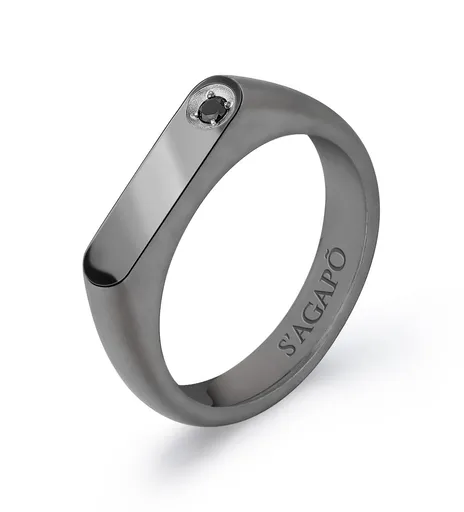 S'Agapõ Inel bărbătesc din oțel cu zircon negru Tag Me Too STG34 63 mm