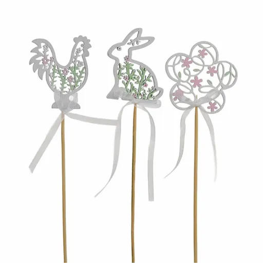 Set de figurine din lemn: iepuraș, găinușă șiflori, 3 bucăți, înălțime 30 cm