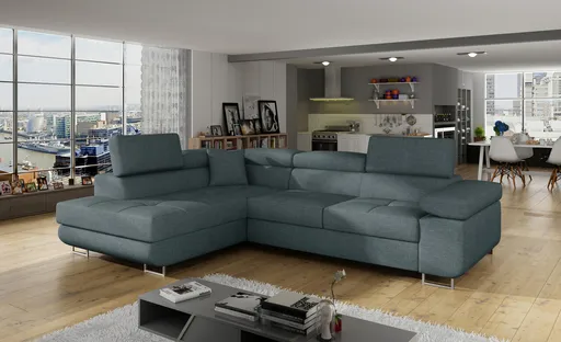 Coltar extensibil stanga 4 locuri, ELTAP, Anton, 272x203x85 cm, lemn/poliester, albastru