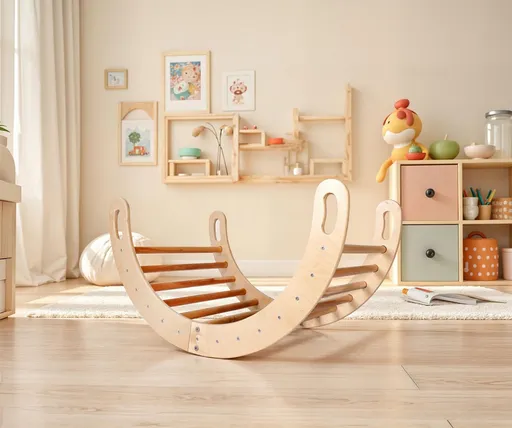 Triunghi de catarare Pikler, Hanah Home, BLTYZ-AKTV0147, 51x47x82 cm, Stejar