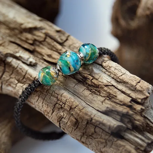 Lampglas Brățară cu aur de 24 carate în perlă Lampglas Aquamarine Dream-Black BSA53/BLACK/CHI