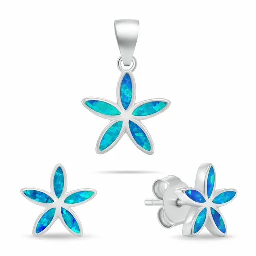 Brilio Silver Set floral de bijuterii din argint cu opale sintetice SET288WB