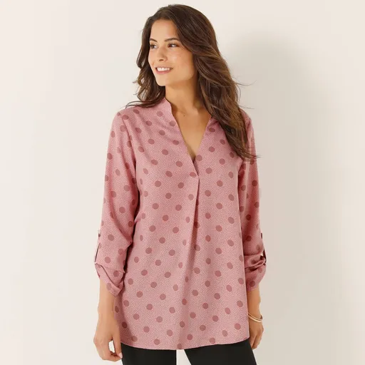 Bluză lungă din crep cu imprimeu cu buline