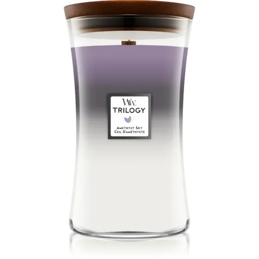 Woodwick Trilogy Amethyst Sky lumânare parfumată cu fitil din lemn 609.5 g