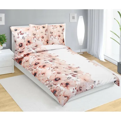 Bellatex Lenjerie de pat din satin, flori somon,140 x 200 cm, 70 x 90 cm, 140 x 200 cm, 70 x 90 cm