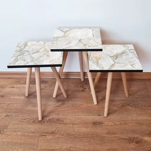 Set masute 3 piese, Hanah Home, 3Shp390, Alb / Bej