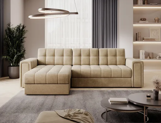 Coltar extensibil reversibil 3 locuri ELTAP, Blenvi, 260x150x82 cm, lemn/poliester, bej inchis