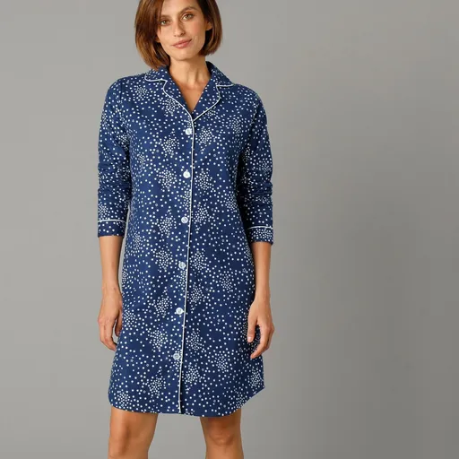 Cămașă de noapte din flanel cu guler și imprimeu cu stele