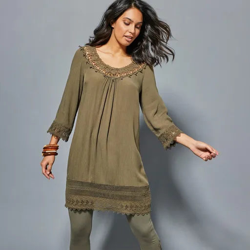 Tunică lungă cu macrameu