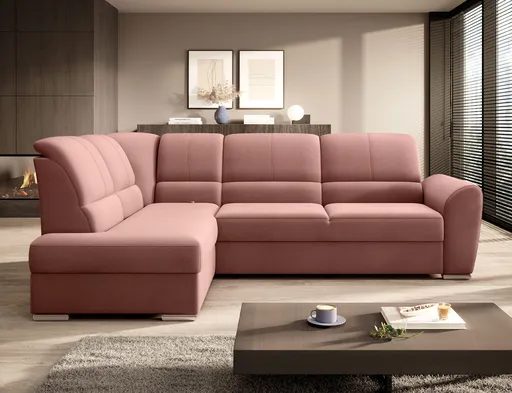 Coltar extensibil stanga 3 locuri ELTAP, LT-24NU, Siber, 270x186x93 cm, lemn/poliester, roz