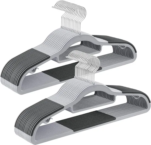 Set 30 umerase cu protectie antialunecare din cauciuc, Songmics, 42x21.5 cm, max 5 kg, plastic, gri