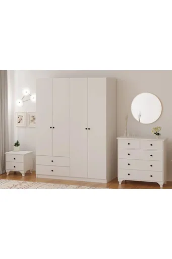 Set dormitor pentru copii, Hanah Home, Rb-068, Alb mat