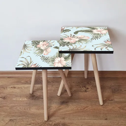 Set masute 2 piese, Hanah Home, 2Shp207, Albastru / Verde / Roz