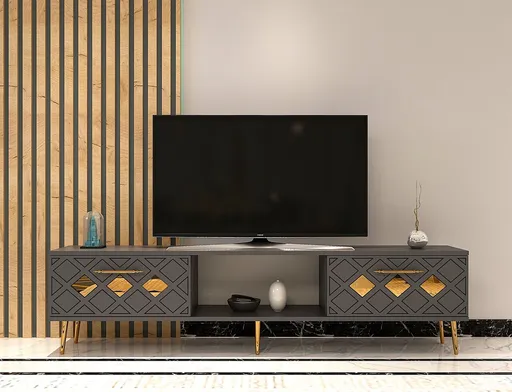 Comoda TV, Hanah Home, Dome, 150x40.6x29.6 cm, Antracit / Aur