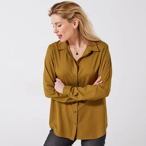 Bluză cu nasturi în culori solide, din poliester reciclat