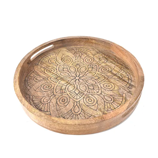 InDecor Tava din lemn de mango Mandala, 38 x 38 x4,5 cm