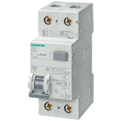 Disjunctor cu protectie diferentiala RCBO 10A/30mA curba C tip AC 6kA Siemens 5SU1356-1KK10