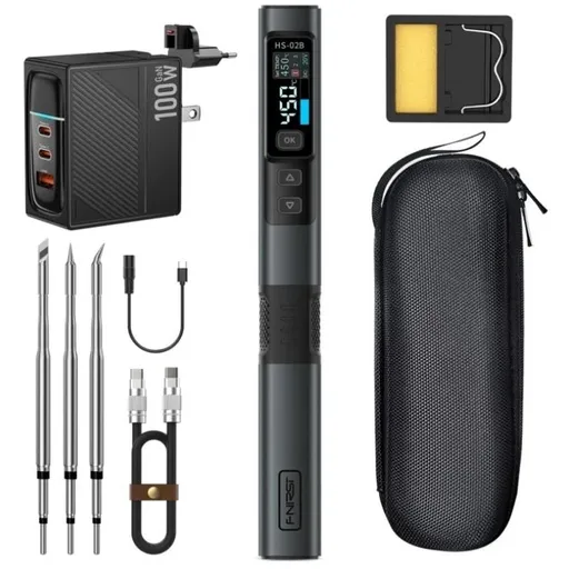 Ciocan de lipit 100W, afisaj digital, USB-C, 1.2m, FNIRSI HS-02B, pachet H. profile, incarcator 100W GaN, 2 varfuri extra / SLD-IRON-HS02B/H-FNR