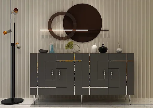 Consola, Hanah Home, Line KB150, 150x75x35 cm, Antracit / Argintiu