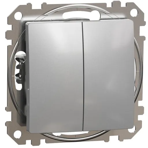 Intrerupator dublu 10AX, Schneider, SDD113105,Sedna Design, aluminiu