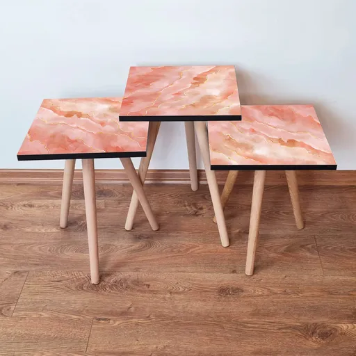 Set masute 3 piese, Hanah Home, 3Shp218, Somon / Aur