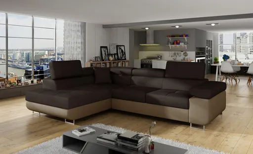 Coltar extensibil stanga 4 locuri, ELTAP, Anton, 272x203x85 cm, lemn/poliester, maro inchis/maro