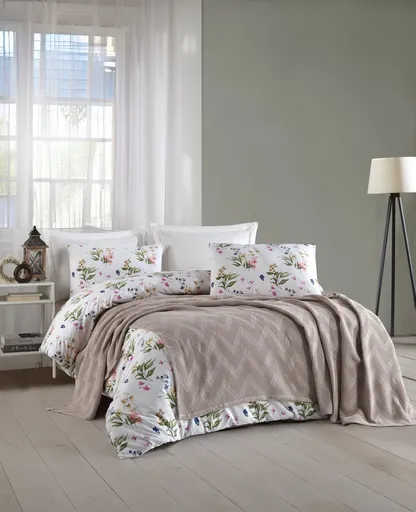 Set cuvertura pique dubla, L'essentiel Maison, Zigzag, Bej