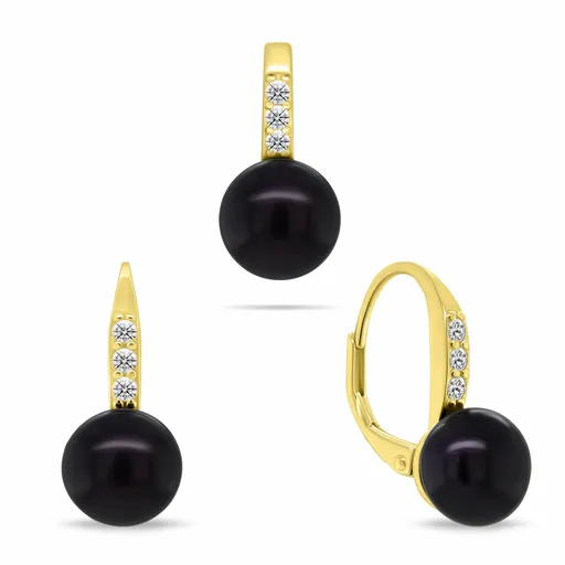 Brilio Silver Set fermecător de bijuterii placat cu aur cu perle închise la culoare SET291YBC (cercei, pandantiv)