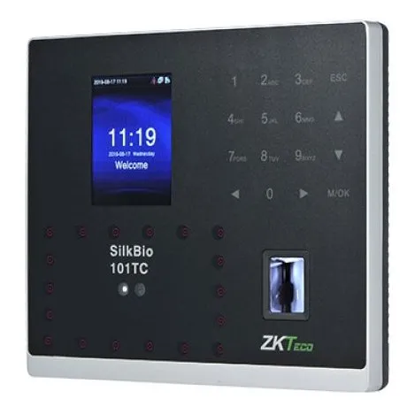 Terminal de control acces si pontaj ZKTeco SILKBIO-101-TC cu identificare faciala, senzor de amprente, cititor de carduri si PIN