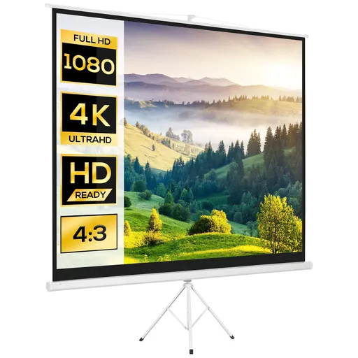 HOMCOM Ecran Proiector de 120" Format 4:3 din Tesatura Tip Plasa, Plastic si Metal cu Trepied, 244x183 cm, Alb | Aosom Romania