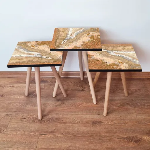 Set masute 3 piese, Hanah Home, 3Shp77, Portocaliu / Alb / Bej