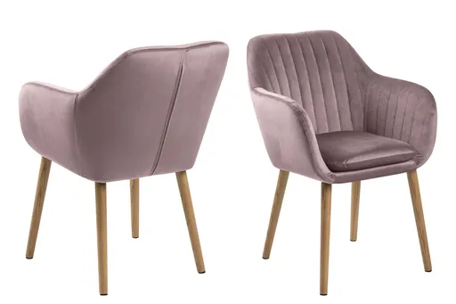 Scaun Emilia, Actona, 57x61x83 cm, catifea/lemn de stejar, roz pudrat
