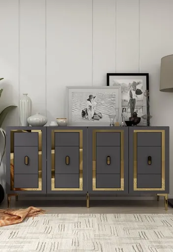 Consola, Hanah Home, Orion, 150x75x35 cm, PAL , Antracit / Aur