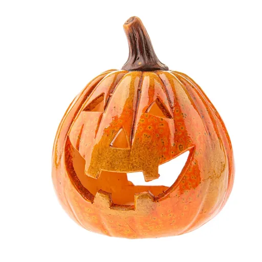 Suuport lumânare de toamnă din ceramică Dovleac cu față, 13 x 16 cm