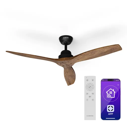 Klarstein Santa Elena Smart 52", ventilator de tavan, Ø 132 cm, 10260 m³/h, palete din lemn, 6 viteze, telecomandă