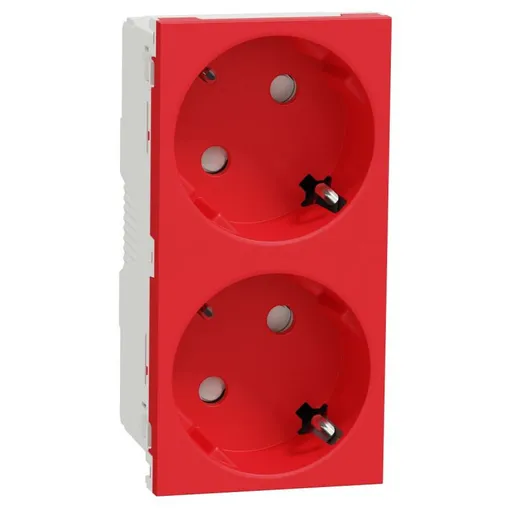 2xPriza modulara 2P+E, fara surub cu obturator Schneider Noua Unica NU306603, rosu