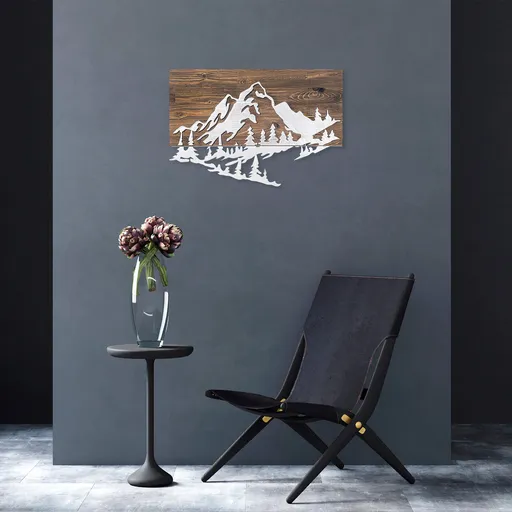 Decoratiune de perete, Mountain v2, Dimensiune: 38 x 58 cm, Nuc / Argint