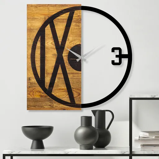 Ceas de perete, Wooden Clock 24, Dimensiune: 58 x 3 x 58 cm, Nuc / Negru